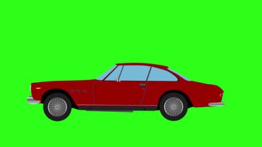 Yeşil ekran döngüsünde klasik araba animasyonunun çizgi film animasyonu