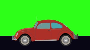 Yeşil ekran döngüsü yolda giden eski arabanın çizgi film animasyonu