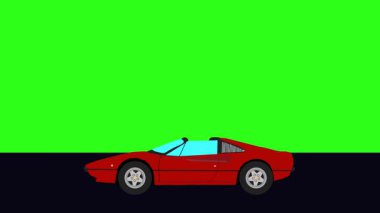 Yeşil ekran döngüsü yolda giden eski arabanın çizgi film animasyonu