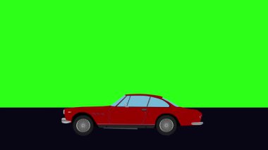Yeşil ekran döngüsü yolda giden eski arabanın çizgi film animasyonu