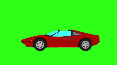 Eski araba sürüşünün çizgi filmi, yeşil ekran.