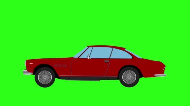 Eski araba sürüşünün çizgi filmi, yeşil ekran.