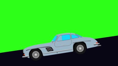 Yeşil ekran, vadiden aşağı inen retro araba çizgi filmi animasyonu.