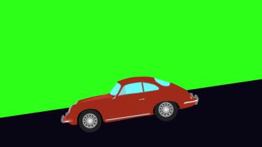 Yeşil ekran, vadiden aşağı inen retro araba çizgi filmi animasyonu.
