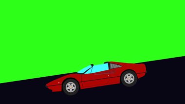 Yeşil ekran, vadiden aşağı inen retro araba çizgi filmi animasyonu.