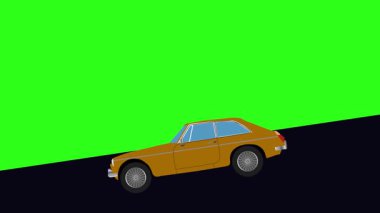 Yeşil ekran, vadiden aşağı inen retro araba çizgi filmi animasyonu.