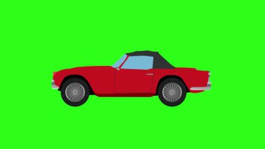 Yeşil ekran döngüsünde klasik araba animasyonunun çizgi film animasyonu