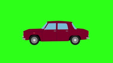 Yeşil ekran döngüsünde klasik araba animasyonunun çizgi film animasyonu