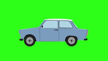 Yeşil ekran döngüsünde klasik araba animasyonunun çizgi film animasyonu