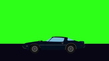 Yeşil ekran döngüsü yolda giden eski arabanın çizgi film animasyonu