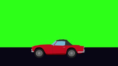 Yeşil ekran döngüsü yolda giden eski arabanın çizgi film animasyonu