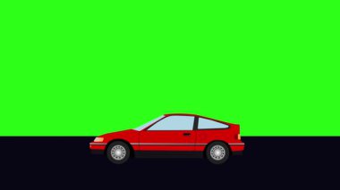 Yeşil ekran döngüsü yolda giden eski arabanın çizgi film animasyonu