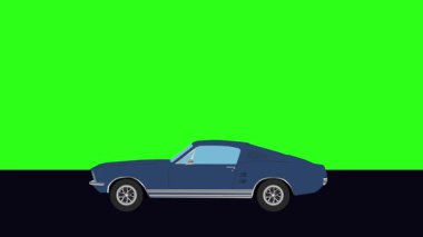 Yeşil ekran döngüsü yolda giden eski arabanın çizgi film animasyonu