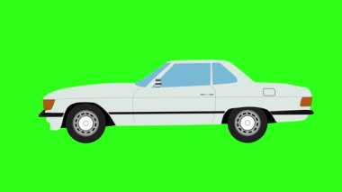 Eski araba sürüşünün çizgi filmi, yeşil ekran.