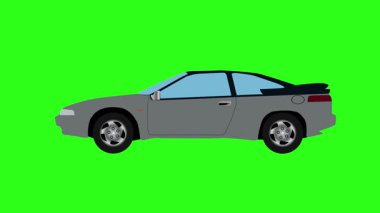 Eski araba sürüşünün çizgi filmi, yeşil ekran.
