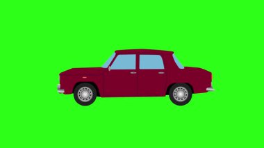 Eski araba sürüşünün çizgi filmi, yeşil ekran.