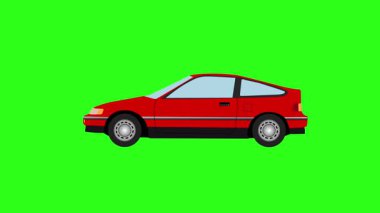 Eski araba sürüşünün çizgi filmi, yeşil ekran.