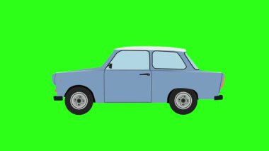 Eski araba sürüşünün çizgi filmi, yeşil ekran.