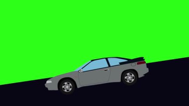 Yeşil ekran, vadiden aşağı inen retro araba çizgi filmi animasyonu.