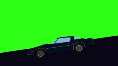 Yeşil ekran, vadiden aşağı inen retro araba çizgi filmi animasyonu.