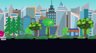 Sokakta eski araba sürüşü animasyonu, şehir arka planı