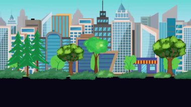 Sokakta eski araba sürüşü animasyonu, şehir arka planı