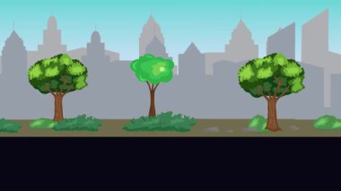 Sokakta eski araba sürüşü animasyonu, şehir arka planı