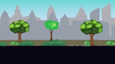 Sokakta eski araba sürüşü animasyonu, şehir arka planı