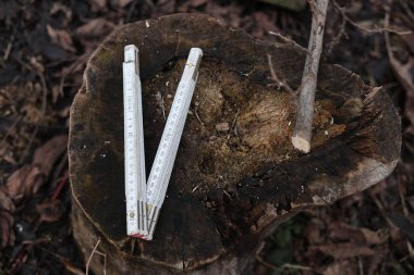 Eski kullanılmış ahşap marangozluk ölçüm aracı