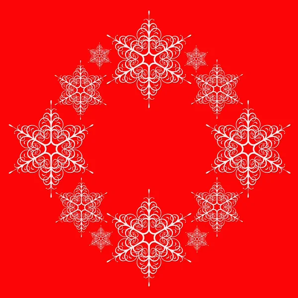 Mutlu Noeller ve mutlu yıllar. Kış tatili için arka plan, kırmızı zemin üzerinde beyaz kar taneleri..