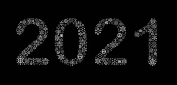 Godt Nytt Nummer 2021 Laget Snøfnugg Svart Bakgrunn – stockfoto