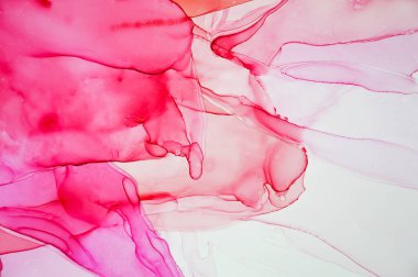 Resim pembe-kırmızı alkolik mürekkebi. Soyutlama. Dekoratif bir element. İç dekorasyon.