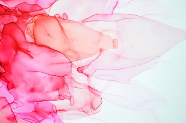 Resim pembe-kırmızı alkolik mürekkebi. Soyutlama. Dekoratif bir element. İç dekorasyon.