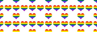 Gökkuşağı kalpli bir LGBT bayrağı. Kusursuz bir doku. Beyaz arkaplanda çok renkli bir kalp.