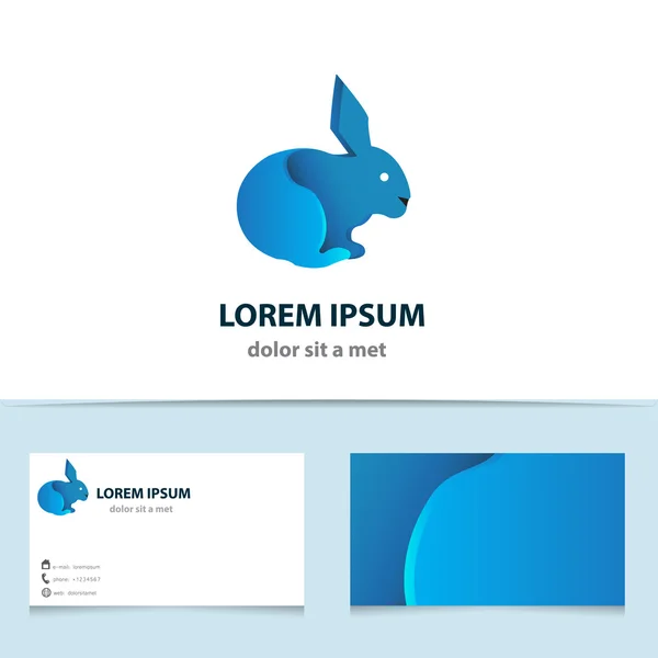 Λογότυπο διάνυσμα λαγός με επαγγελματική κάρτα. Μοντέρνο σχέδιο ζώων κινούμενα σχέδια — Διανυσματικό Αρχείο