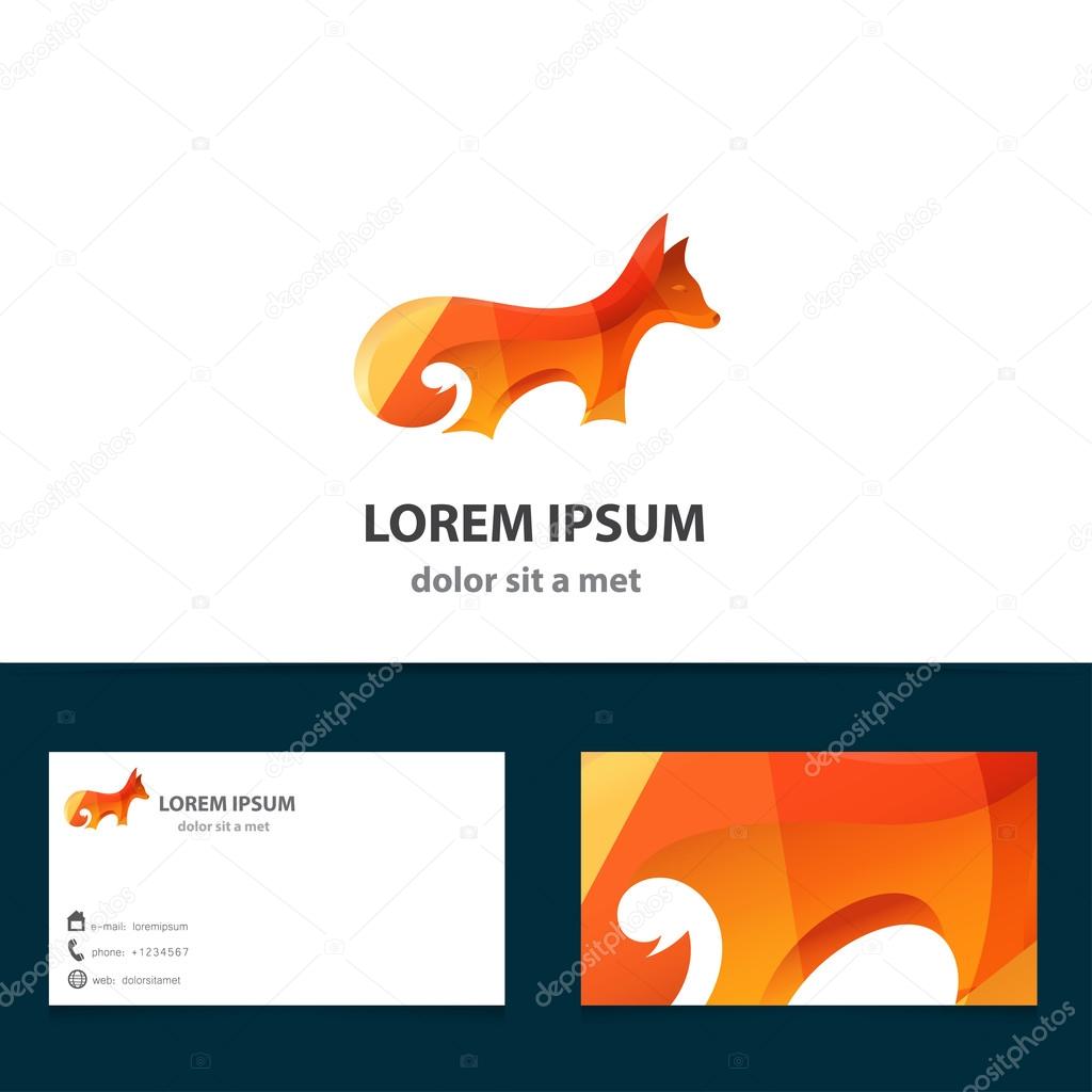 Abstract logo fox. Modern vector design cartoon animal with business card