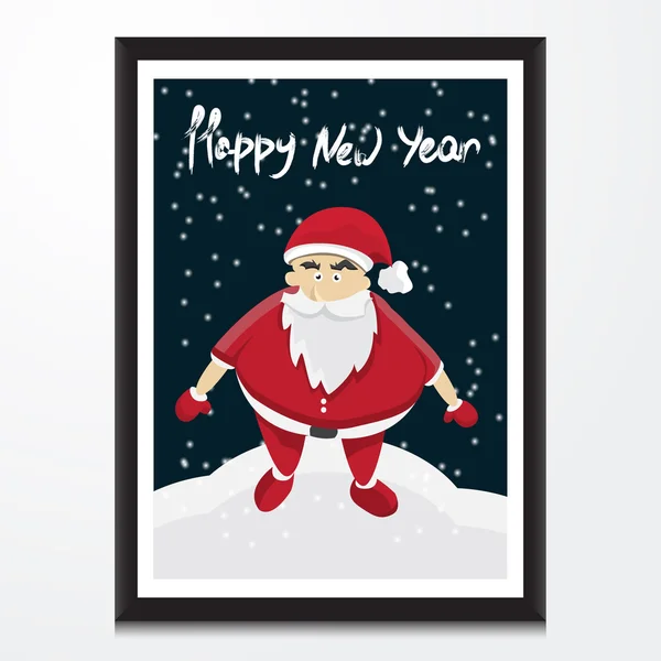 Babbo Natale con etichetta Buon Natale per inviti e biglietti di auguri per le vacanze. Poster di Natale, Banner, Placard o Card Template. Illustrazione invernale con fiocchi di neve , — Vettoriale Stock