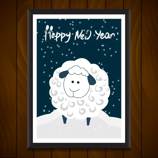 Affiche du Nouvel An avec Cartoon Sheep. Symbole de 2015 année . — Image vectorielle