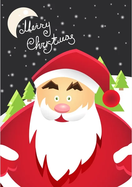 Cartoon Babbo Natale con etichetta Buon Natale per inviti di festa e biglietti di auguri. Poster di Natale inverno con fiocchi di neve formato A4 — Vettoriale Stock