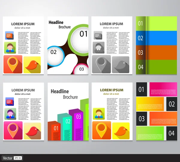 Uppsättning av Flyer, broschyr formgivningsmall. Vector abstrakt färgstarka bakgrund med Infographics, A4-storlek — Stock vektor