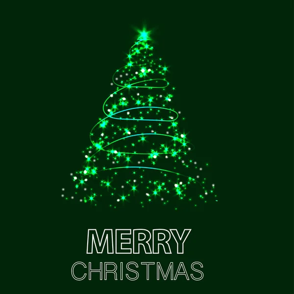 Shining Christmas tree. Vector illustration with green background — Stock Vector