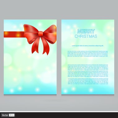 Vektör Xmas el ilanı ile kırmızı yay ve kar tanesi. Tatil için davet formu.