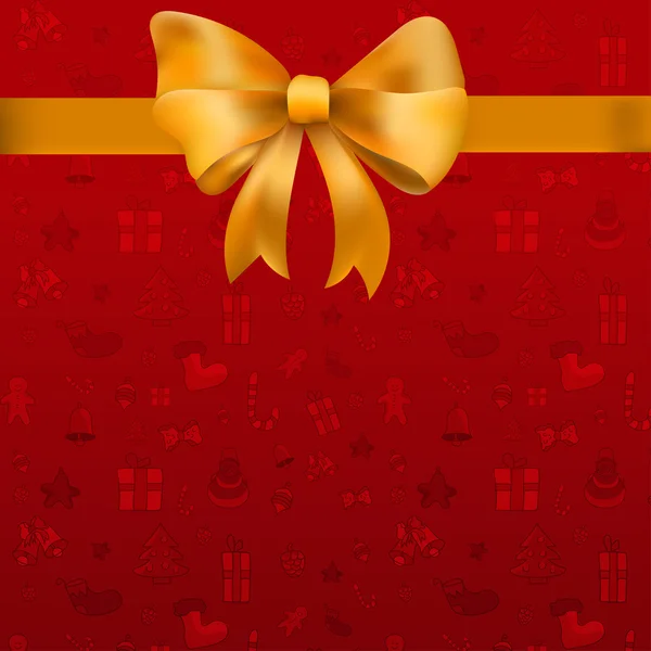 Natal padrão vermelho com presentes e arco. Fundo de Ano Novo vetorial. Convite para férias . —  Vetores de Stock