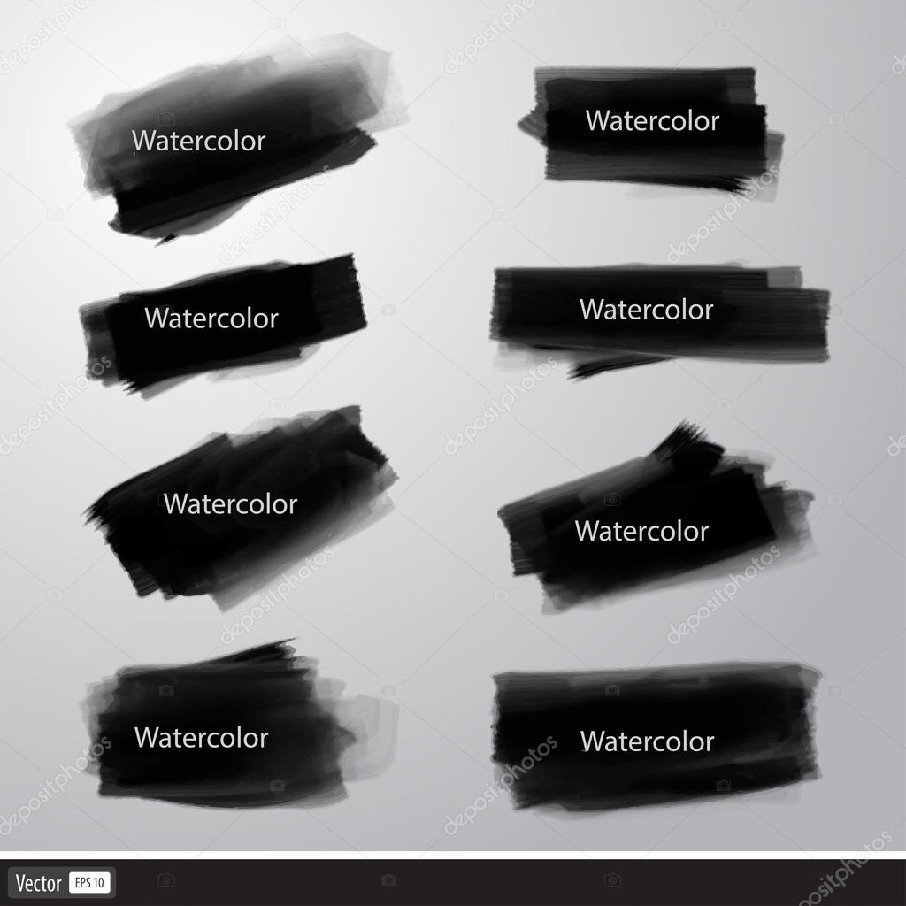Set of vector watercolor brushes. Art black brush strokes.