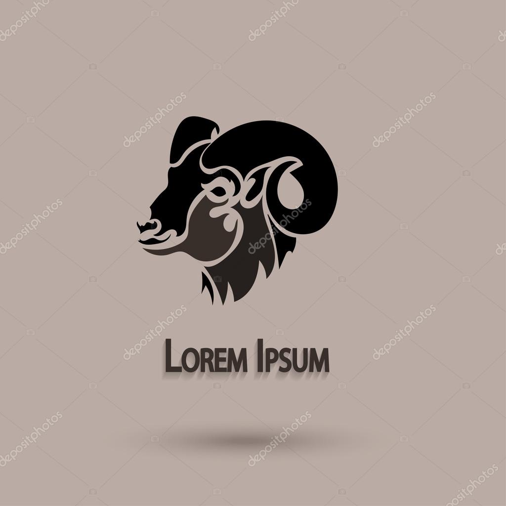 Vector silhouette head wild sheep. Stylized animal with brown background. Artistic idea.