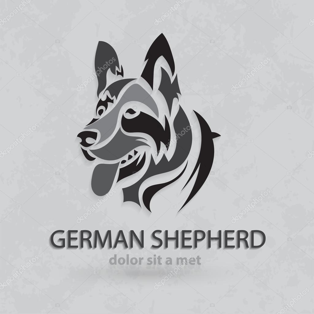 Vector stylized silhouette German Shepherd. Artistic creative design with grungy background.