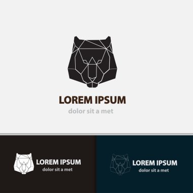 Aslan amblemi şablonu iş için yüz. Vektör poligonal fikir hayvan. Yaratıcı geometrik şekil tasarım.