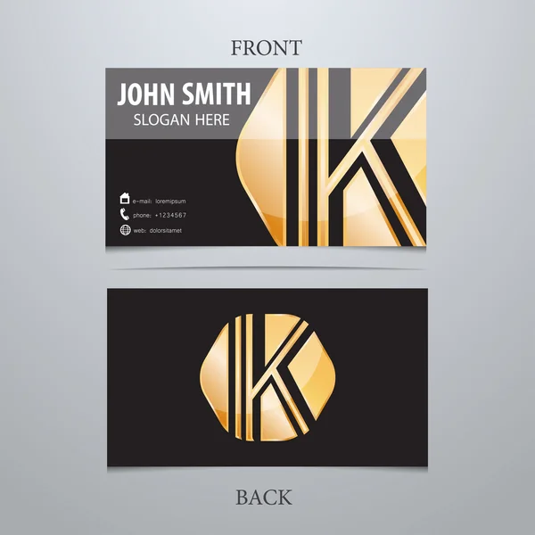 Vector gold metallic business card template, letter K. Trendy business elements. — Stock Vector