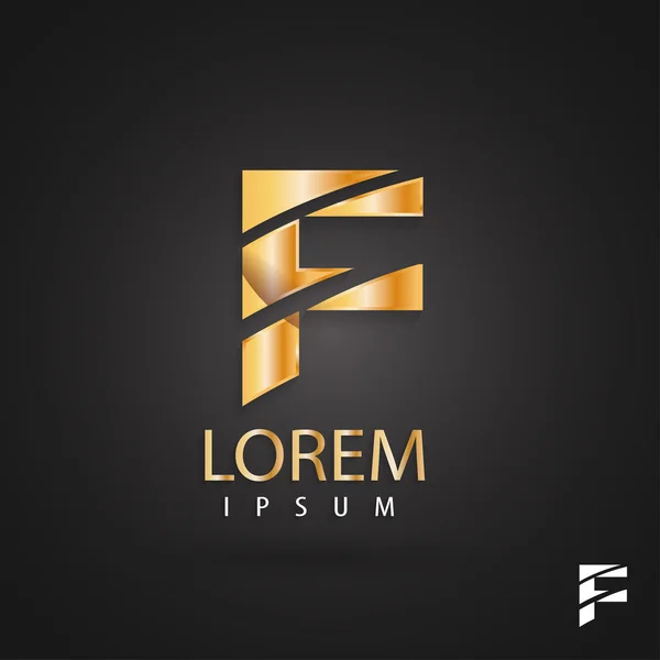 Gouden logo ontwerp, f. creatieve metalen vector letterpictogram. Hippe zakelijke elementen. — Stockvector