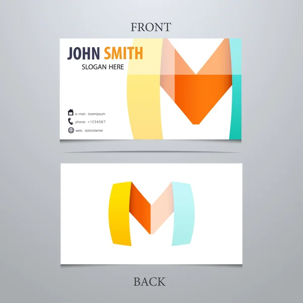 Vector creative business card template, letter M. Trendy business elements. — Stock Vector